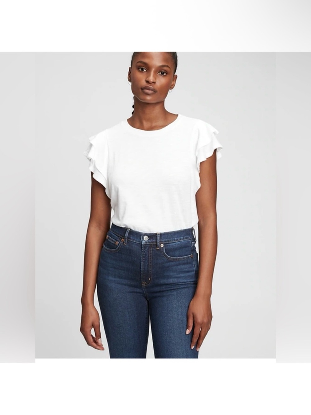GAP White Ruffle Sleeve Crewneck Tee Cottagecore Romantic Coquette